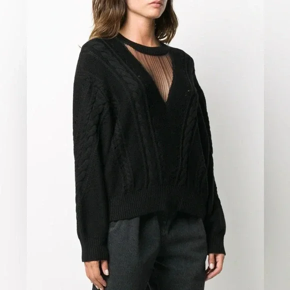 IRO PARIS NWT Nabai Black Sheer Insert Chunky Knit Sweater Jumper S